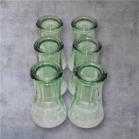 Vtg Coca Cola Glasses Libbey Green Flared 16 Oz Tumblers Heavy 1980s Set of 6 - Picture 6 of 7